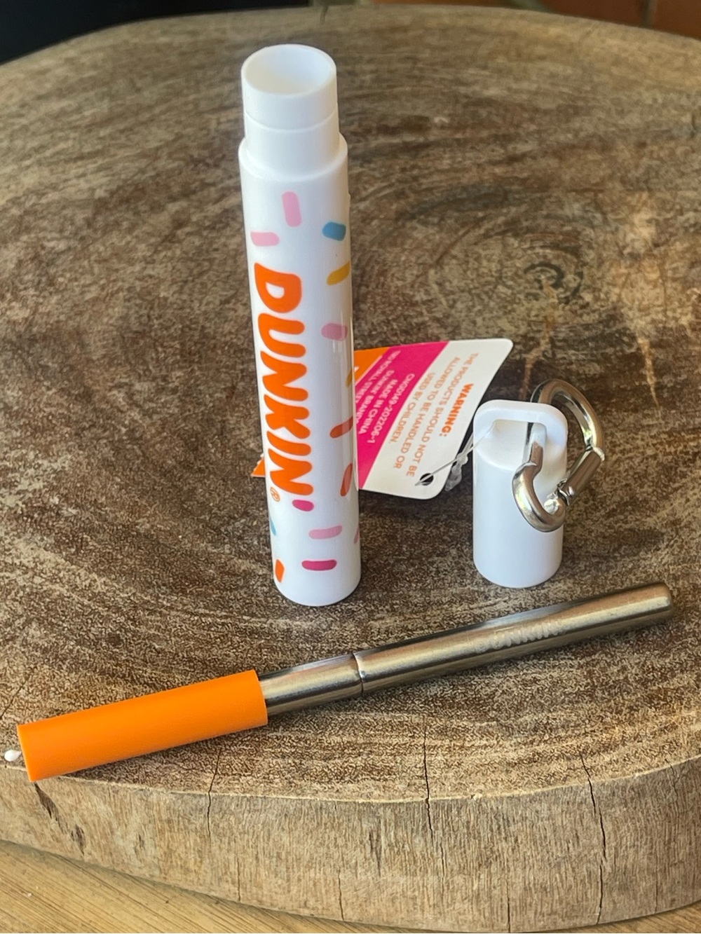 New DUNKIN Orange Reusable Straw-
1 SET : Stainless Straw, Holder, Cover, Brush
